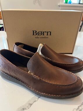 Born Men's Dark Brown Brown Leather Slip-On Loafers